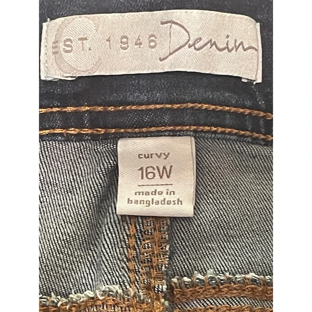 Est. 1946 Denim Curvy Straight Leg Jeans Dark Wash Size 16W Stretch Distressed
